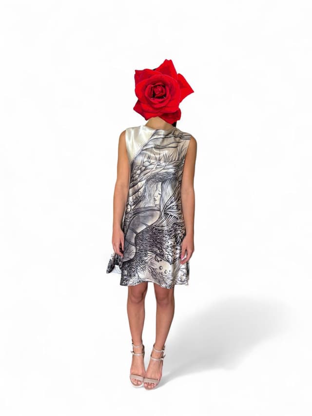 Satin Butterfly Cowl Neck Dress