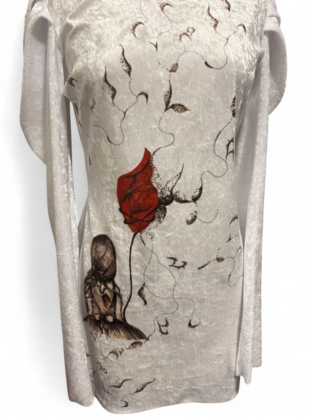 White Velvet Dress Cowl Sleeves
