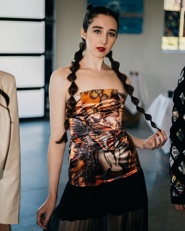 Orange Bustier With Sheer Black Skirt
