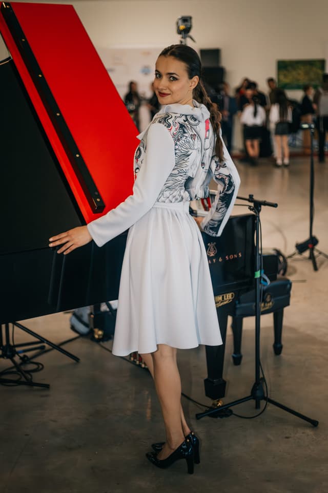 Poodle Skirt + Cropped Zipped Jacket + Drama Neckline