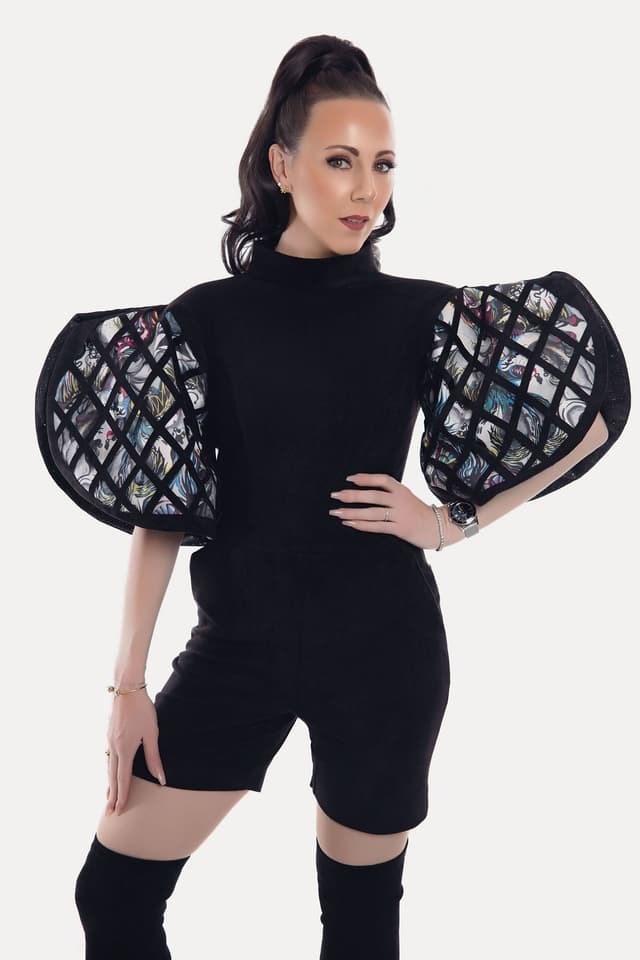 Short Romper With Laser Cut Saddle Sleeves