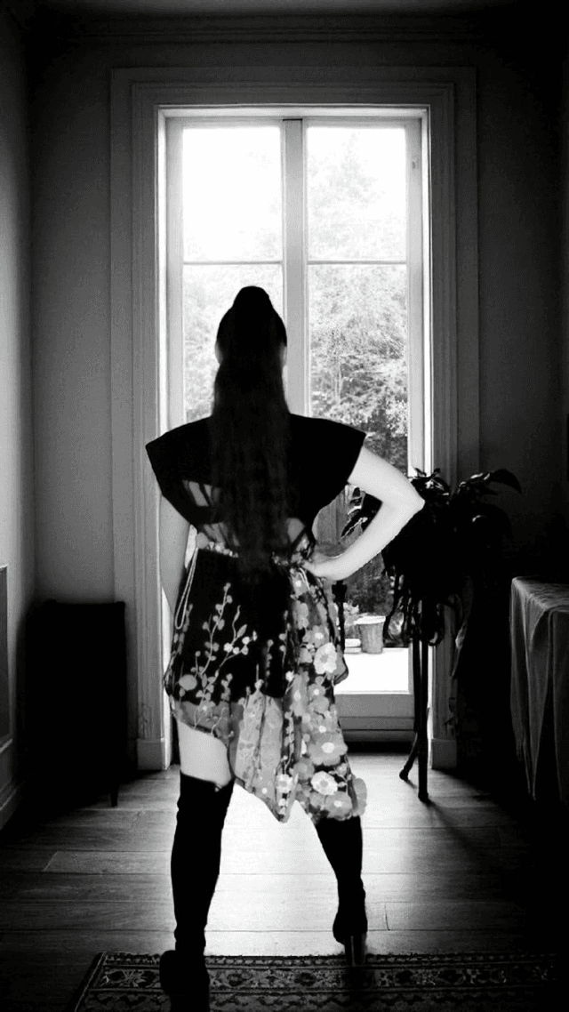 Short A-Symmetrical Floral Dress – Black Lace