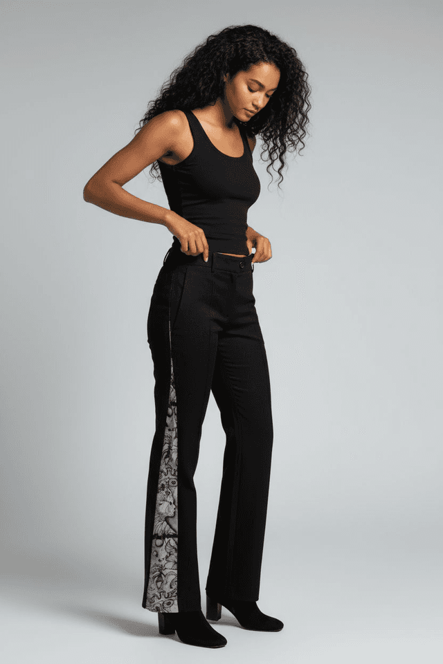 Black Jeans with Art on Sides for Women