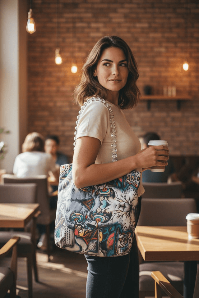 Alter Ego Fashion Tote Bags With Original Art & Crystal Handles