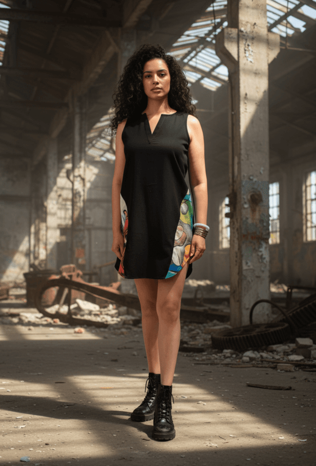 Black Jean Dress With Art Casual Look