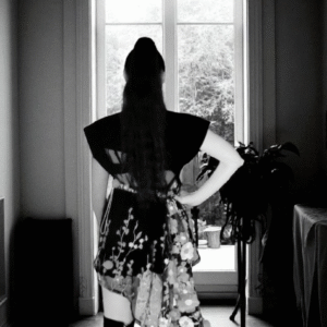 Short A-Symmetrical Floral Dress - Black Lace