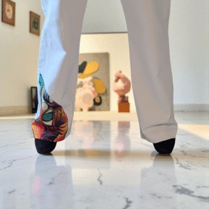 White Jeans with Art on Sides for Women