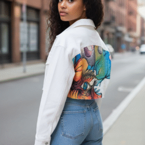Cropped White Jean Jacket with Art