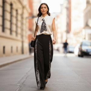 Wide Leg Pants With Peek A Boo Art