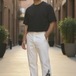 White Jeans with Art on Sides for Men