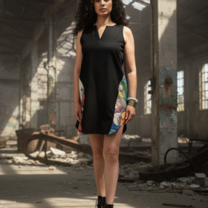 Black Jean Dress With Art Casual Look