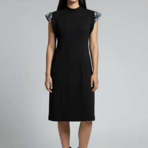 Knee Length Dress with Art Bold Shoulder (Smooth Black)