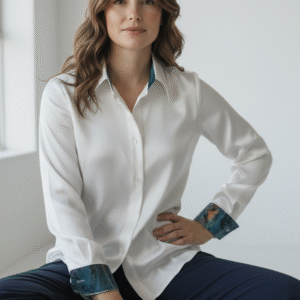 Long Sleeve Art Silk Dress Shirt With Art Accents on Collar and Cuffs